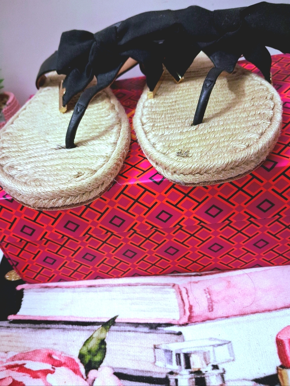 Tory Burch Black Ruffle Bow Flat Espadrille Learger Sandals - Women Size 11M - Picture 7 of 13